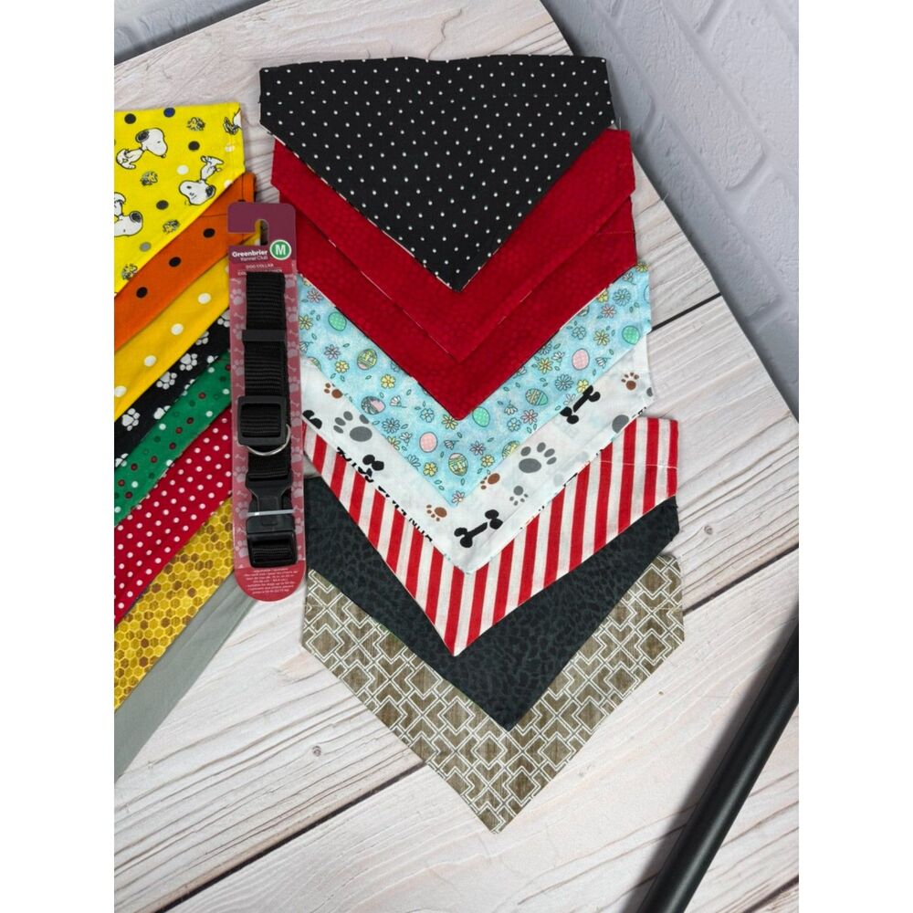 Lot of 16 Homemade Bandanna Dog Collar Covers & Collar NEW - Picture 4 of 9